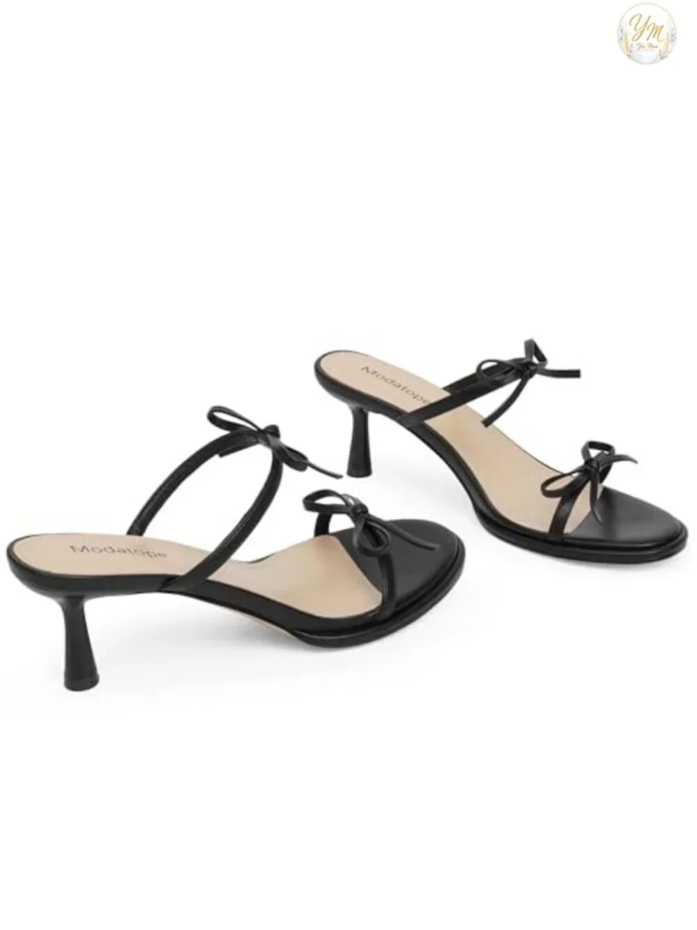 Two Strap Heeled Sandals for Women Kitten Heel Rounded Toe Slip On Open Toe